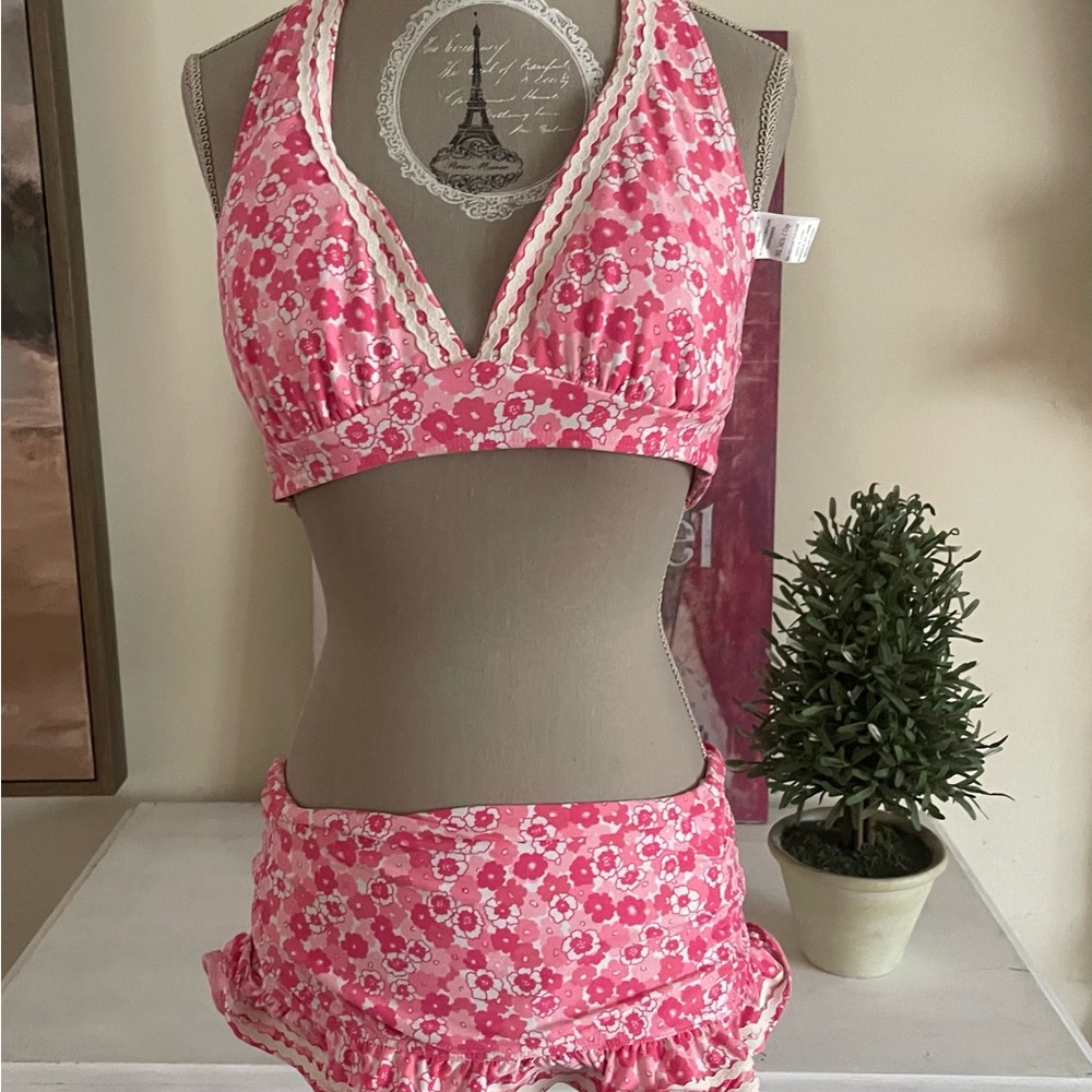 Coco Rave Pink and White Floral Tankini with Ruffle Skirt
